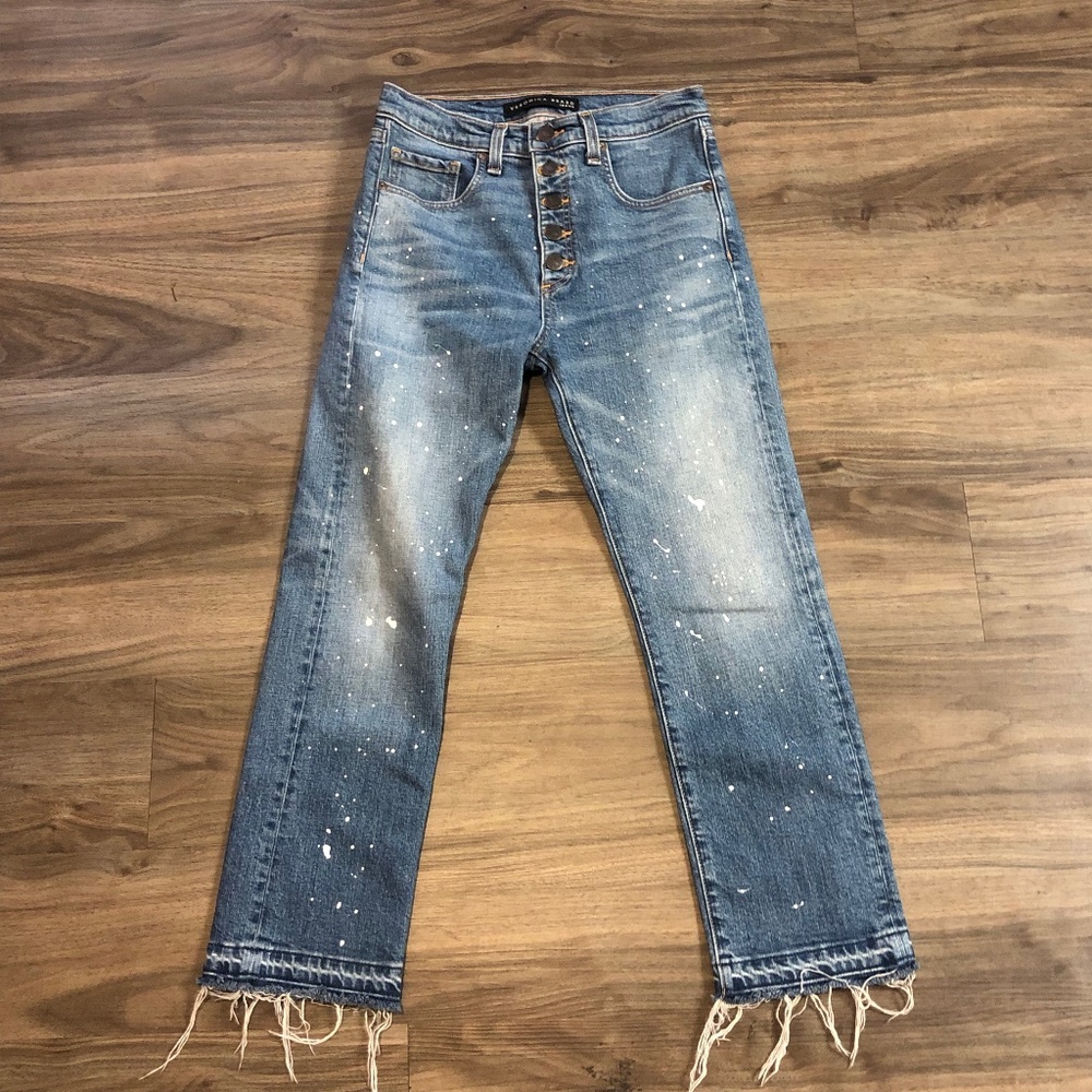 Veronica Beard Ines Girlfriend Womens Size 26 Paint Splatter Raw Hem Denim Jeans